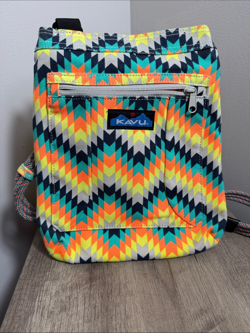 Kavu Neon Chevron Crossbody Bag - Yellow, Orange, Teal, Navy